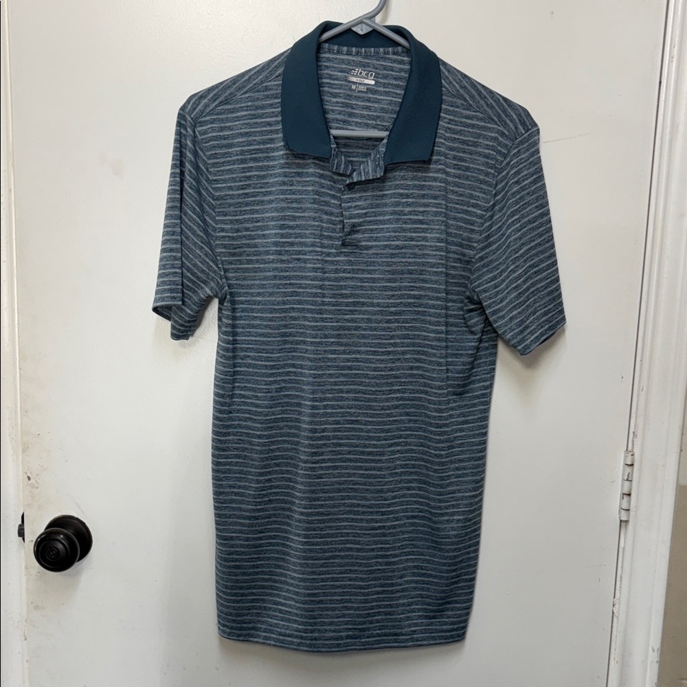 Men's Striped Teal Polo with Contrast Collar